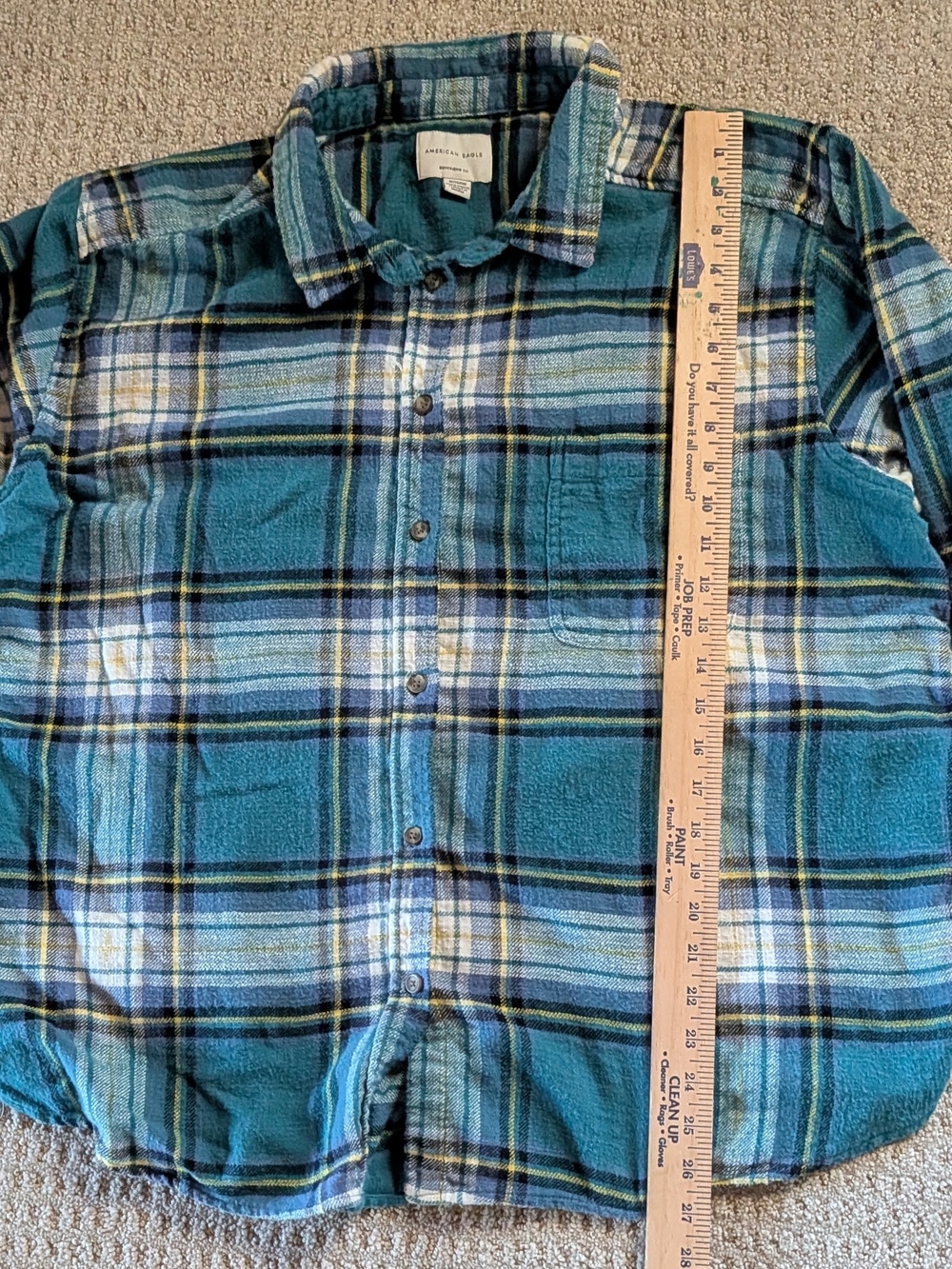 American Eagle Outfitters Teal and Blue Plaid Button-Up Shirt.... Ladies.....XL